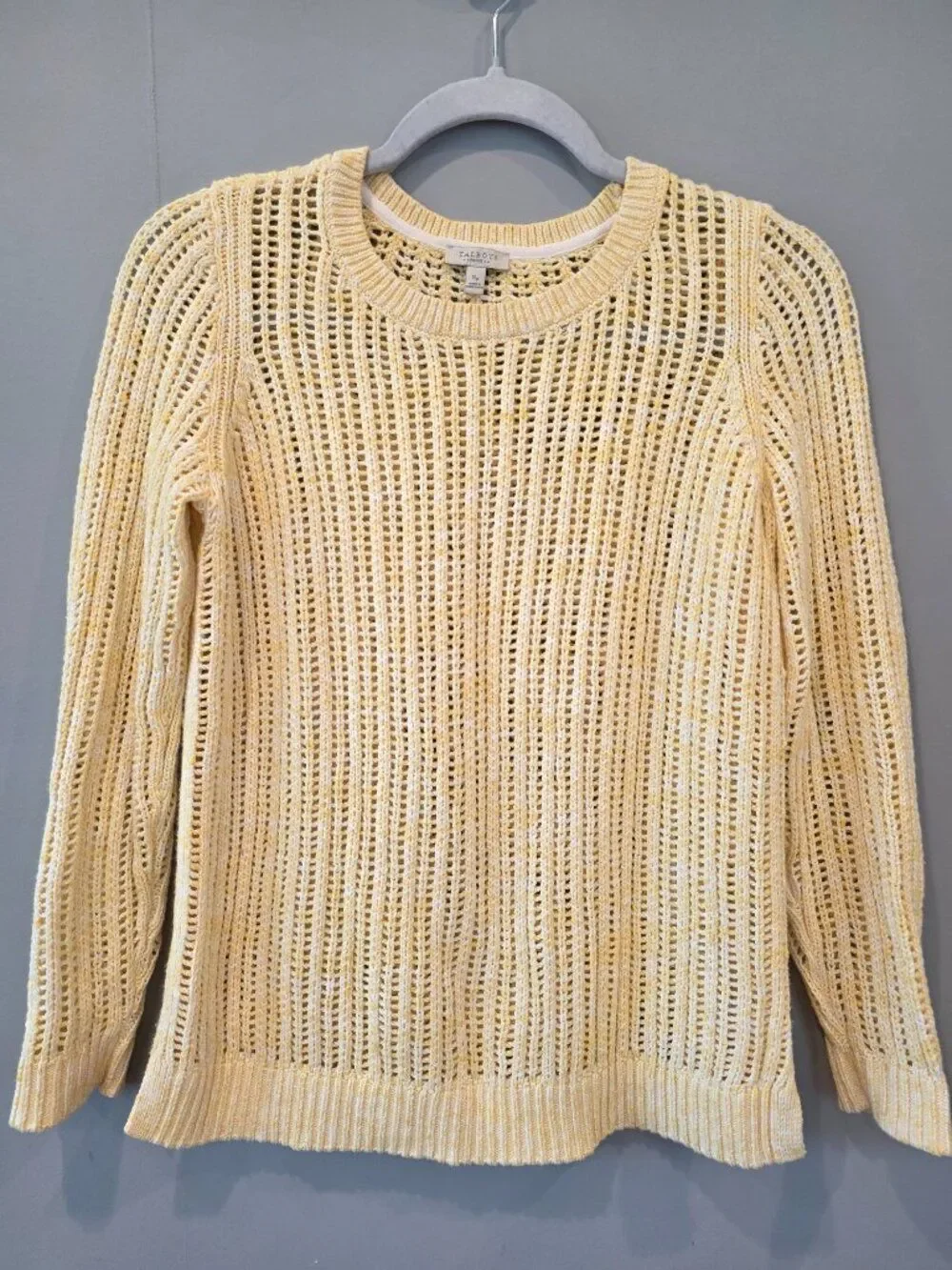 Talbots Cotton Open Knit Butter Yellow Pullover Sweater SM Preppy Office Casual